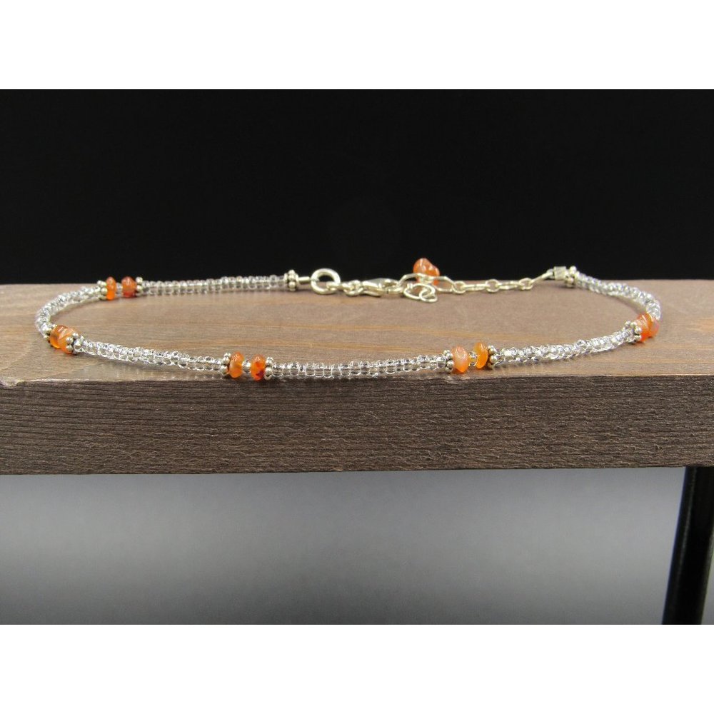 10" Sterling Silver Clear Beaded And Small Stone Ankle Bracelet Vintage Elegant